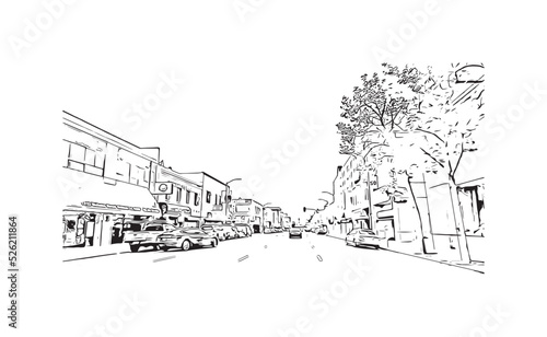 Obraz na płótnie Building view with landmark of Oakland is the
city in California. Hand drawn sketch illustration in vector. w salonie