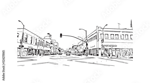 Building view with landmark of Oakland is the 
city in California. Hand drawn sketch illustration in vector.