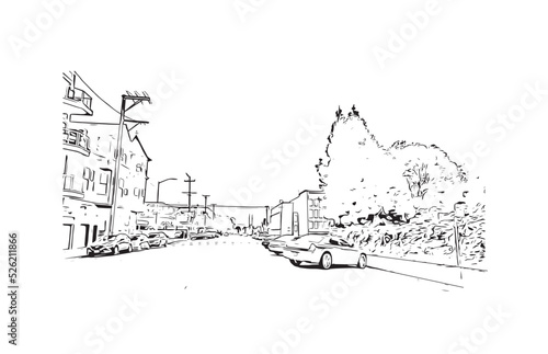 Fototapeta Naklejka Na Ścianę i Meble -  Building view with landmark of Oakland is the 
city in California. Hand drawn sketch illustration in vector.