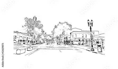 Building view with landmark of Oakland is the 
city in California. Hand drawn sketch illustration in vector.