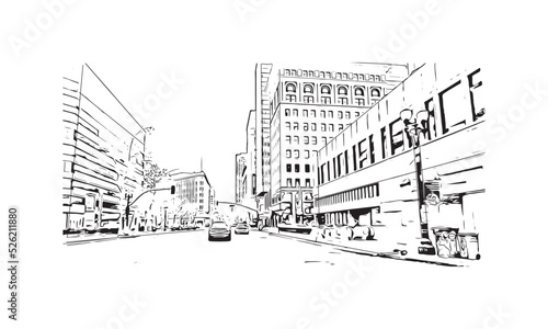 Building view with landmark of Oakland is the  city in California. Hand drawn sketch illustration in vector.