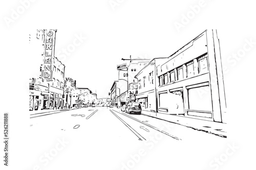 Building view with landmark of Oakland is the  city in California. Hand drawn sketch illustration in vector.