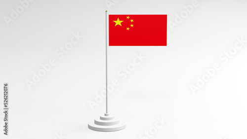 3d rendering or 3d illustration of flag of China with a flagpole and colors