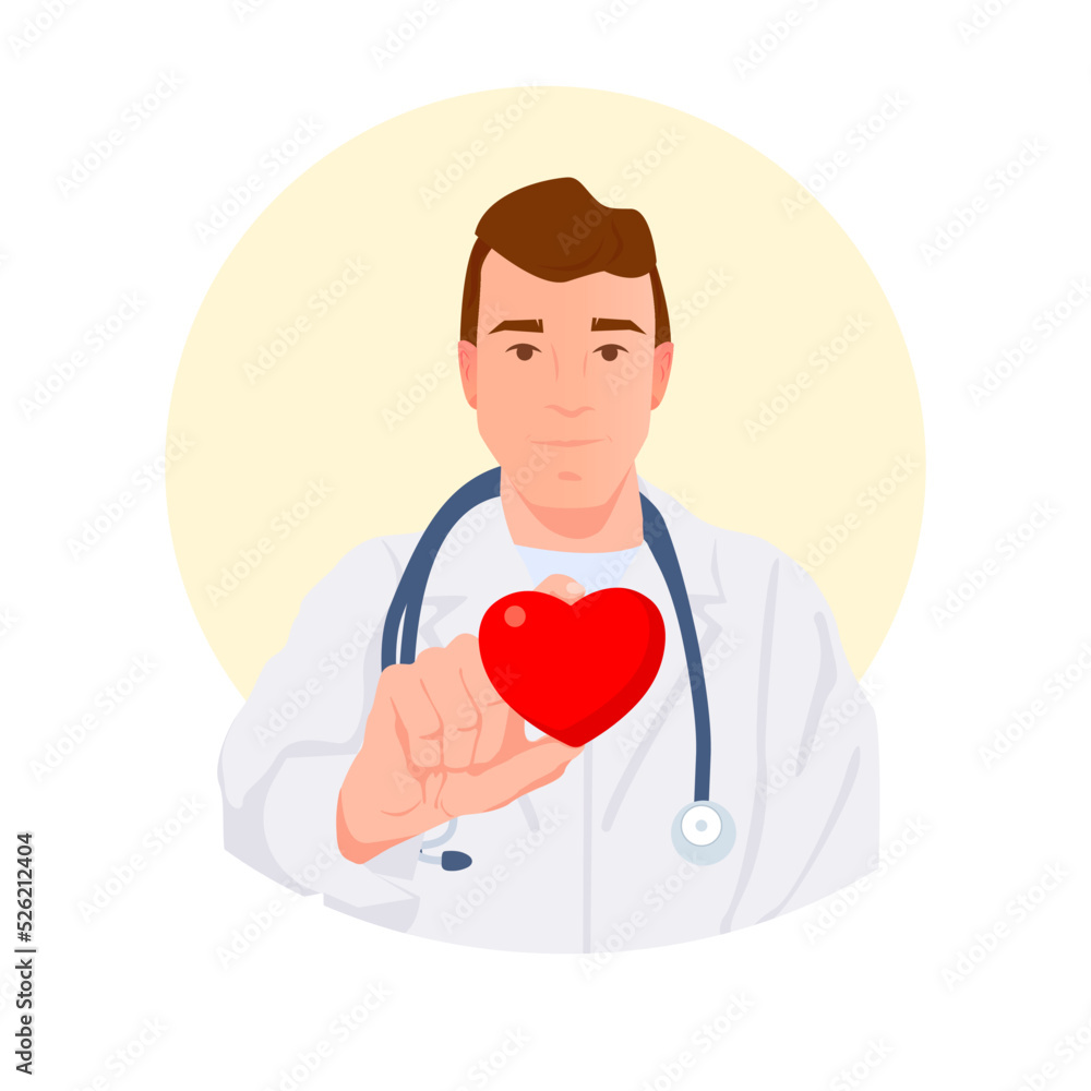 Illustration of doctor holding heart. Illustration of doctor holding heart.