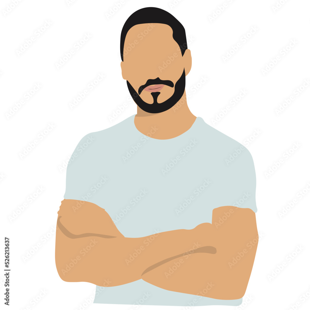 Hombre de brazos cruzados, Hombre sonriendo, ilustración de chico joven sonriendo, vector de hombre, hombre con barba