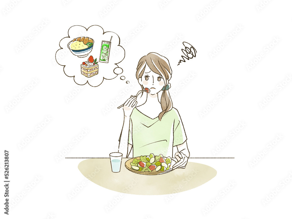 物足りない食事をしている女性