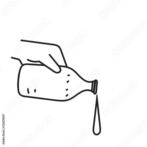 hand drawn doodle pouring liquid from the bottle illustration vector