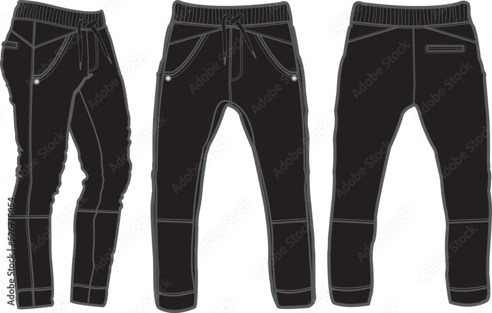 Template trousers pants, front, back and side. Colorful, vector image Template trousers pants, front, back and side. Colorful, vector image