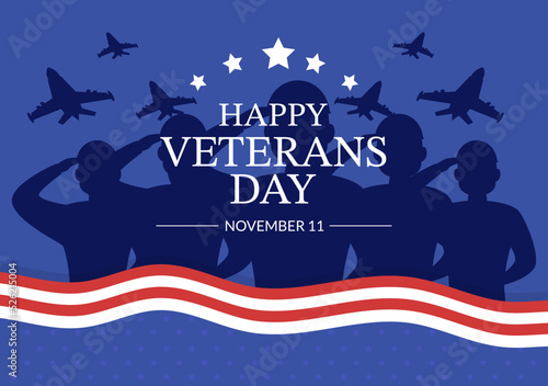 Veterans Day on November 11 Template Hand Drawn Cartoon Flat Illustration with USA Flag and Army to Honoring All Who Served