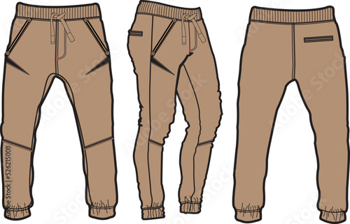 Template trousers pants, front, back and side. Colorful, vector image