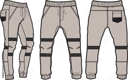 Template trousers pants, front, back and side. Colorful, vector image