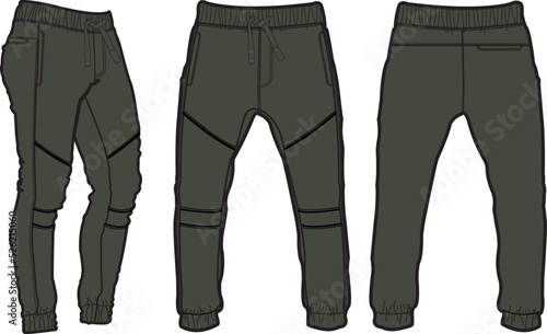 Template trousers pants, front, back and side. Colorful, vector image