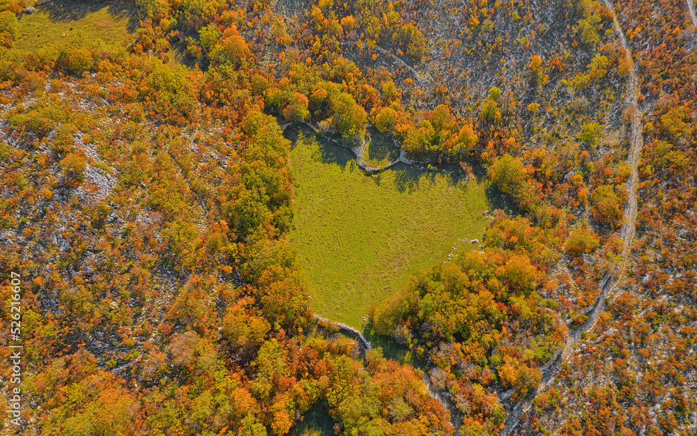Aerial view of the plateau in the hinterland of Konavle in Croatia Aerial view of the plateau in the hinterland of Konavle in Croatia