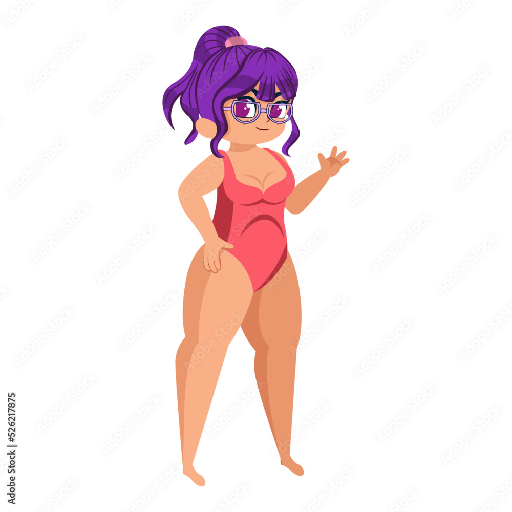 Isolated purple hair body positive vector illustration Isolated purple hair body positive vector illustration