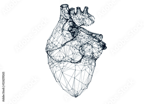 Black human heart. 3d polygon graphics. clipping path