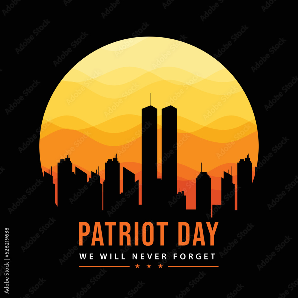 Patriot Day on black Background with New York City. Vector illustrator