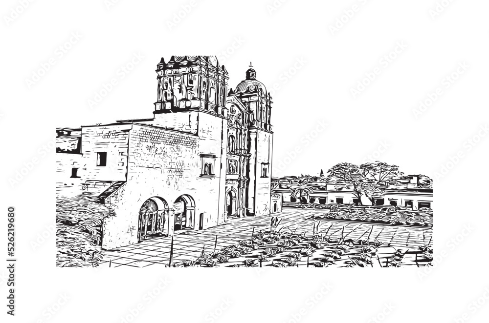 Building view with landmark of Oaxaca is the 
city in Mexico. Hand drawn sketch illustration in vector.