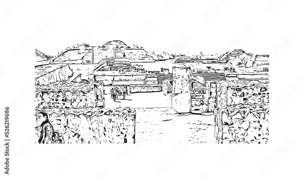 Obraz premium Building view with landmark of Oaxaca is the city in Mexico. Hand drawn sketch illustration in vector.
