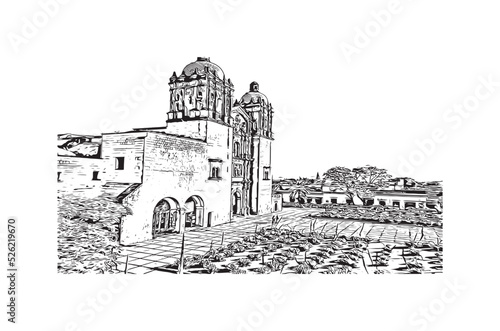 Obraz na płótnie Building view with landmark of Oaxaca is the
city in Mexico. Hand drawn sketch illustration in vector. w salonie