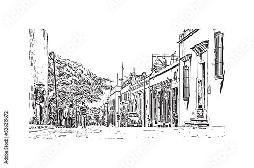Building view with landmark of Oaxaca is the 
city in Mexico. Hand drawn sketch illustration in vector.