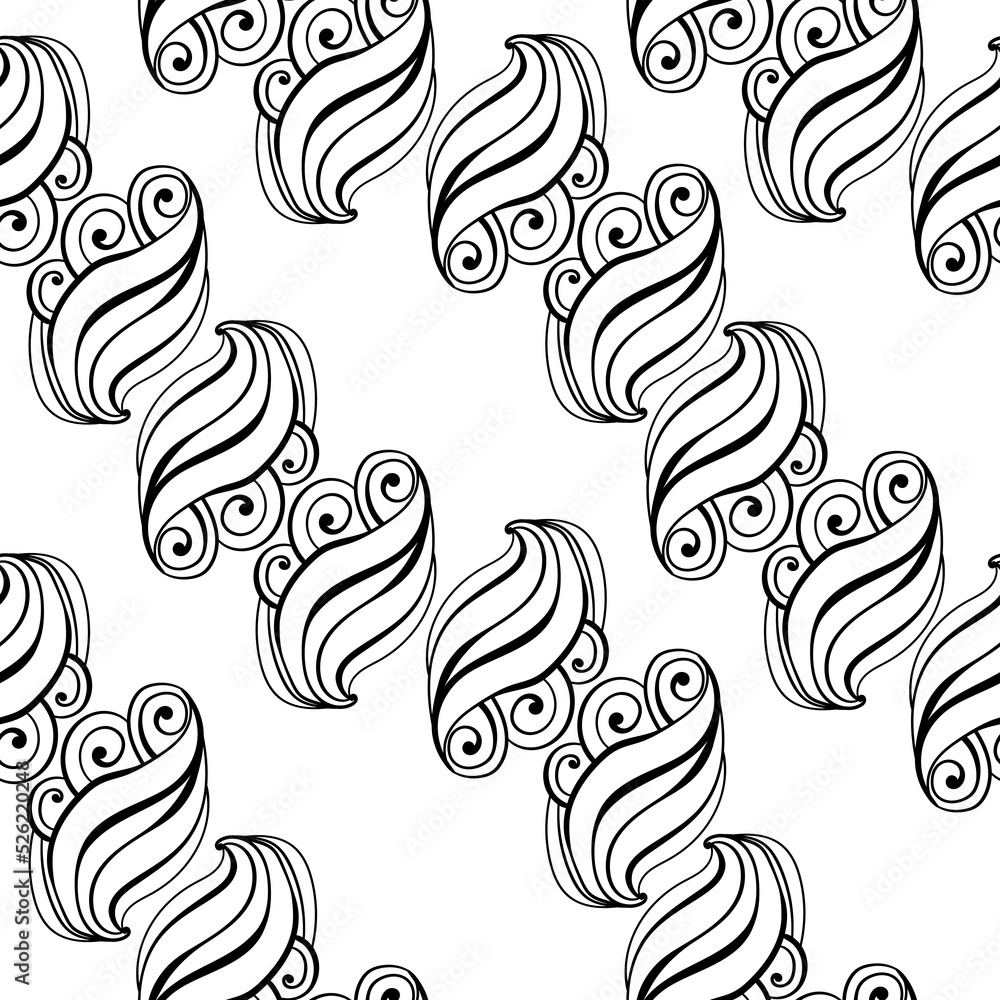 Obraz premium Abstract paisley seamless pattern, curled motifs in diagonal rows on a white background