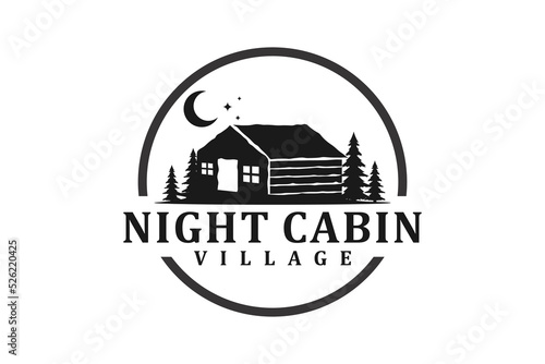 Vintage cabin logo vector lodge house illustration design night outdoor roof house residence real estate