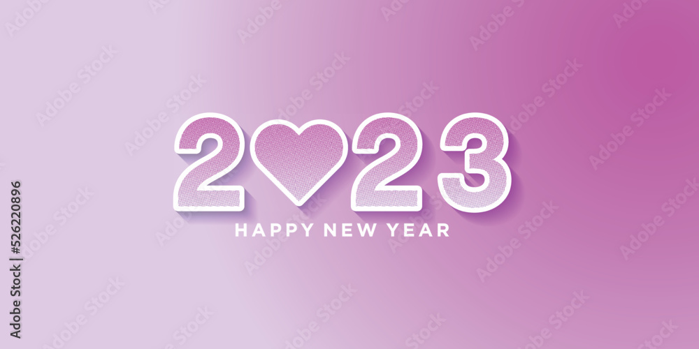 happy new year 2023, with pink heart