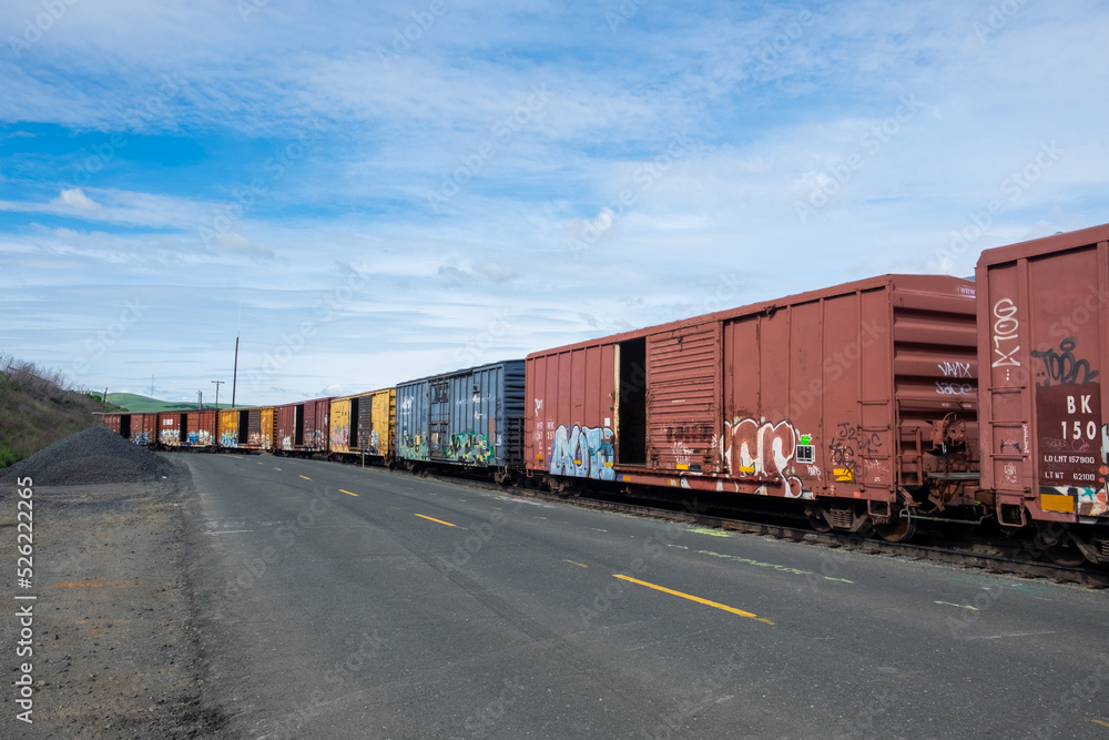 an empty cargo train on a railway an empty cargo train on a railway