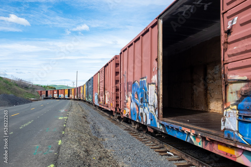 an empty cargo train on a railway 