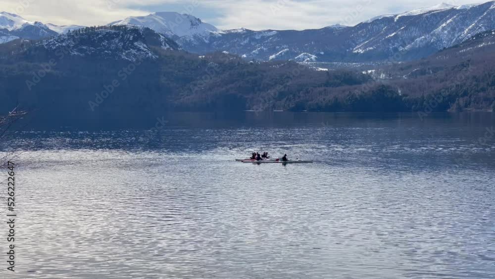 Men Kayaking on Lake Lacar near San Martin de los Andes in Patagonia Argentina. 4K Resolution. Men Kayaking on Lake Lacar near San Martin de los Andes in Patagonia Argentina. 4K Resolution.