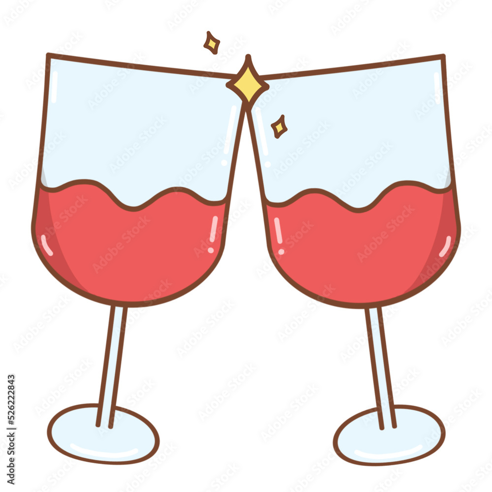 Cartoon Style Two Glasses of Wine Clicking