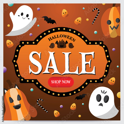 Happy halloween background and banner. Pumpkin cute. Flat design.