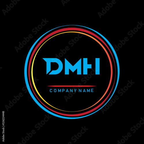 D M H. D M H letter logo design. DMH creative design in circle on black background. D M H letter with circle monogram photo