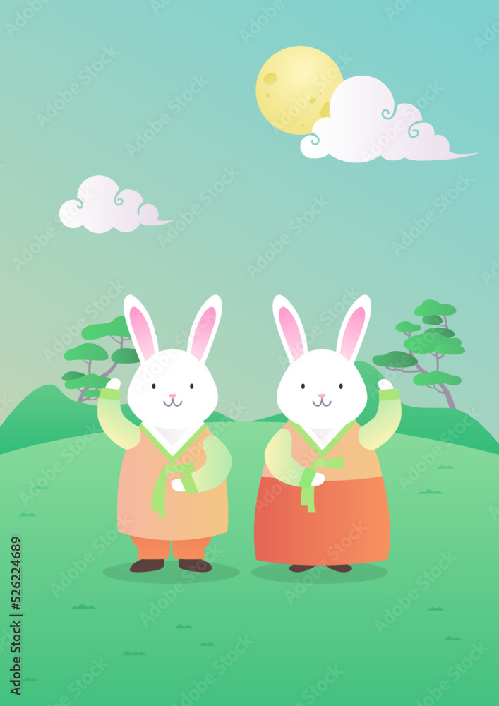 Cute rabbits in traditional Korean costumes. Stock Vector Adobe Stock