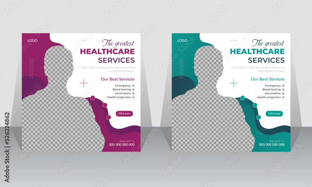 Fototapeta Healthcare Social media post template. promotion square web banner for hospital and clinic doctor dentist ad Abstract square advertising template
