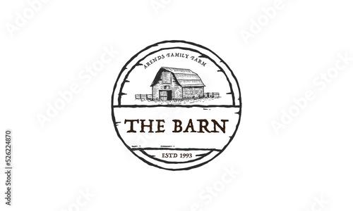 Vintage farm barn logo design - barn wood building house farm cow cattle logo design
