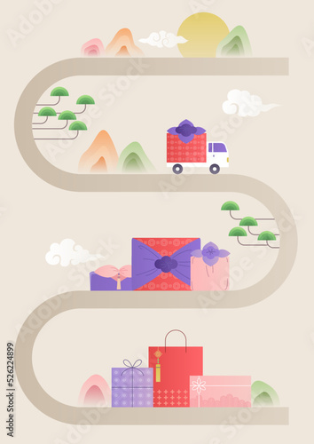 Gift boxes in traditional Korean packaging.