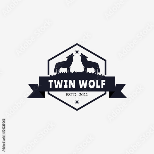 luxury wolf logo. wolf silhouette logo. wolf vintage logo. Wolf silhouette logo for business or shirt design. twin wolf. star. 