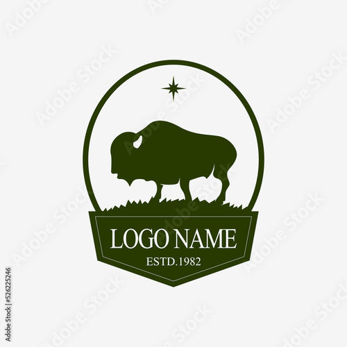 bison american buffalo logo. vintage bison logo. Bison silhouette logo. Bison buffalo logo badge emblem sign isolated.