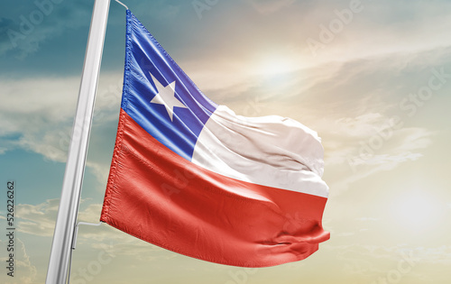 Chile national flag cloth fabric waving - Image