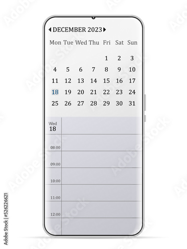 December 2023 calendar smartphone
