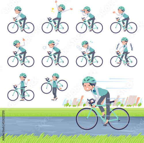 ロードバイクに乗った事務員女性のセット