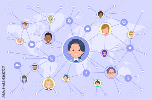 ソーシャルメディアで情報を発信している事務員女性のセット