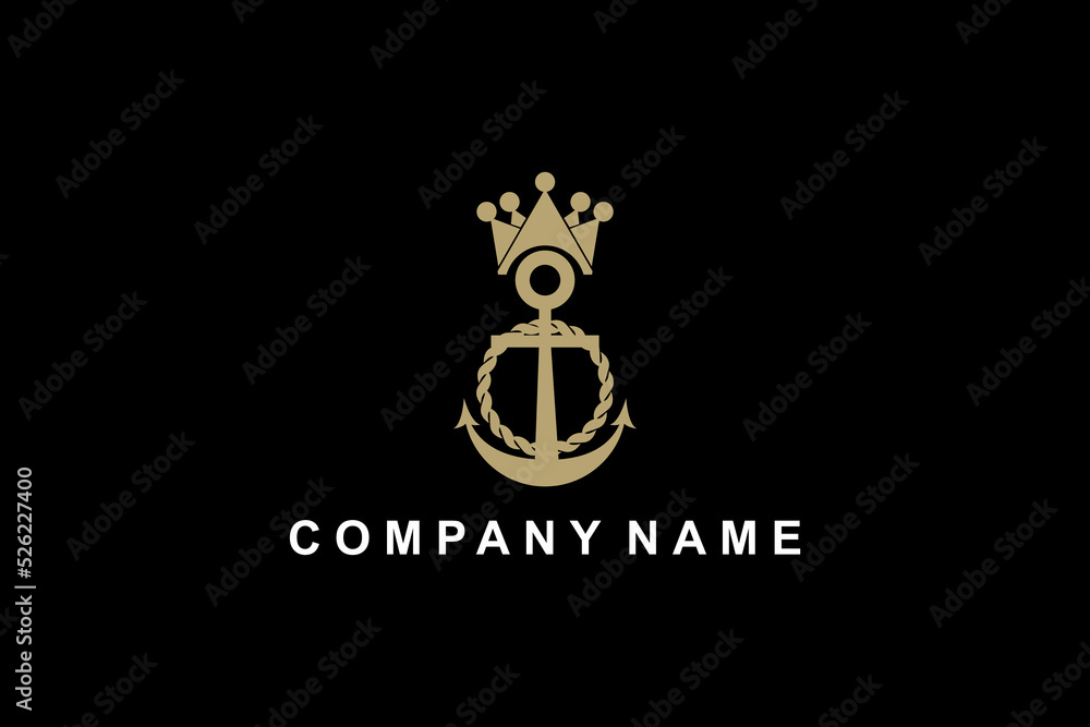 Anchor, Rope and Crown for Marine Ship Boat logo design Anchor, Rope and Crown for Marine Ship Boat logo design