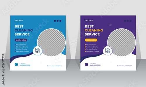 Cleaning service social media post square web banner and Instagram promotion design template