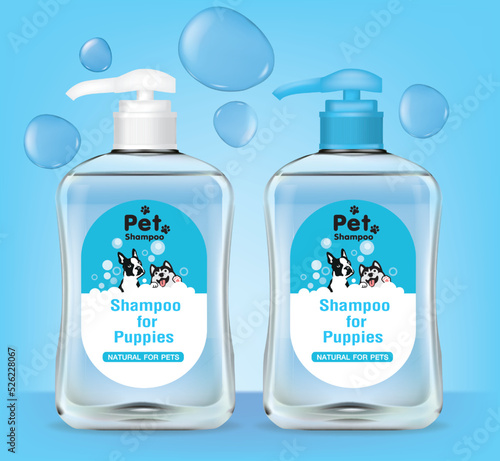 Design a shampoo bottle with a pump cap for dogs. Illustration vector