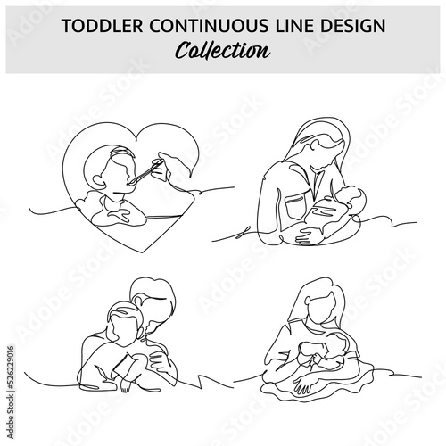Set of toddler continuous line. Vector illustration of minimalist style on a white background.