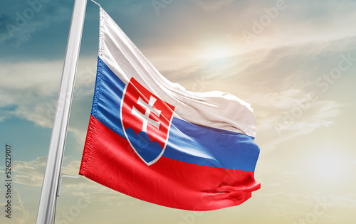 Slovakia national flag cloth fabric waving - Image