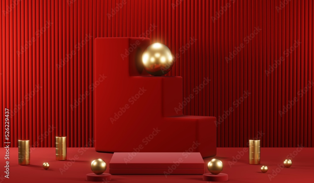 3D rendering of blank product background for cream cosmetics Modern red podium background 3D rendering of blank product background for cream cosmetics Modern red podium background
