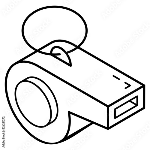 A whistle icon in linear, editable vector 